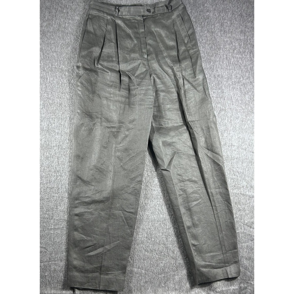 Lafayette 148 New York Women 💯 Linen‎ Pants Size 12 Black Pleated Office Career